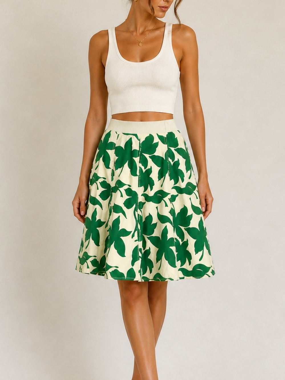 Banana Republic Green Floral A-Line Skirt Pleated Mini Linen Cotton Preppy 2